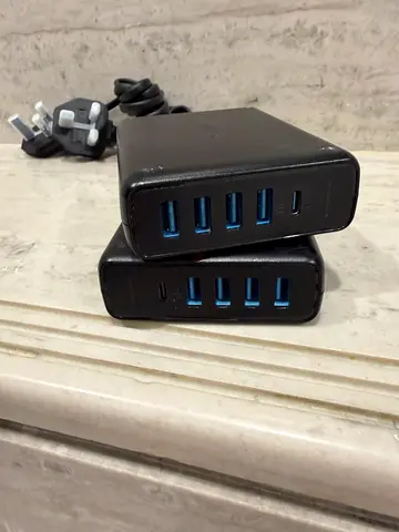 Set of 2 Multi-Port USB Wall Chargers (4 USB-A + 1 USB-C Ports Each)