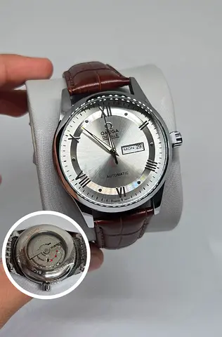 Omega De Ville Automatic Mens Watch with Brown Leather Strap - Day/Date
