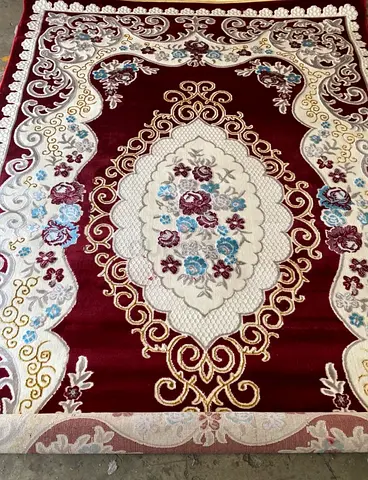 Large Burgundy Floral Area Rug - Good Condition