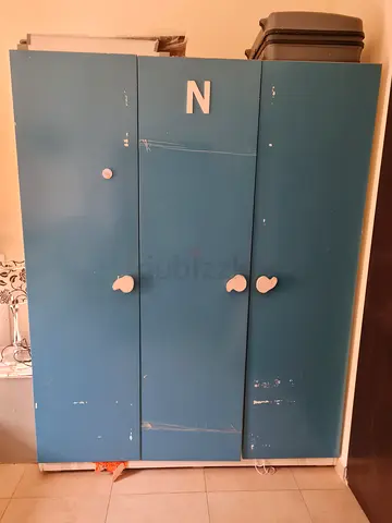 Used Blue Kids Wardrobe with Heart Handles - 3 Door