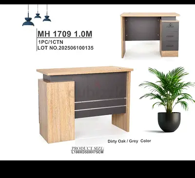 Simple 1m Office Study Desk in Dirty Oak and Grey (With Drawers)