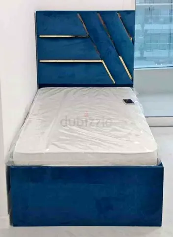 Single Blue Velvet Bed with Headboard and Storage Base - Like New