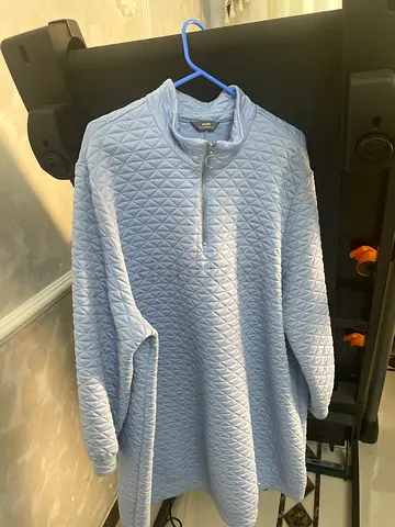 Light Blue Quilted Half-Zip Pullover Jacket, Size 3XL