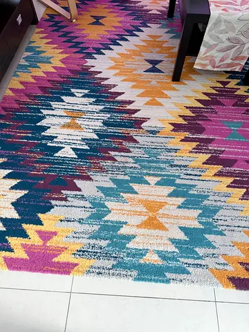 Two Colorful Geometric Pattern Area Rug — Good Condition