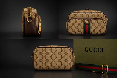 Gucci Ophidia GG Supreme Small Camera Bag with Web Strap - Beige/Brown