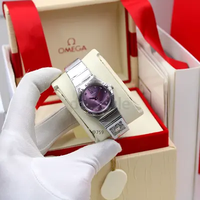 Omega Constellation Stainless Steel Ladies Master Copy Watch with Purple Dial