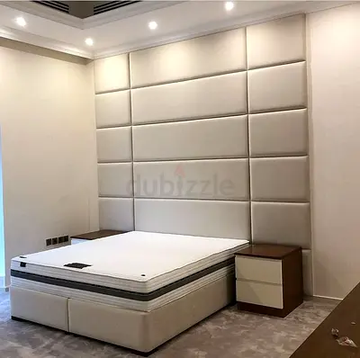 Queen Bed with Upholstered Headboard Wall Panels and Matching Nightstands