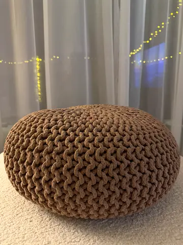 Hand-knitted Round Pouf Ottoman - Beige