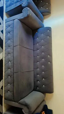 Gray Velvet 7-Seater Sofa with Button Tufting