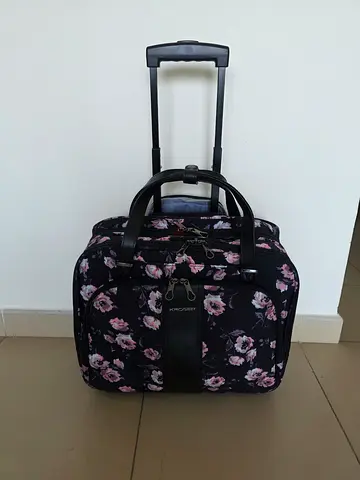 Small floral rolling carry-on laptop bag with telescopic handle