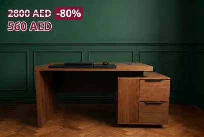 Solid Wood Office Desk with 2-Drawer Pedestal - Rustic Brown