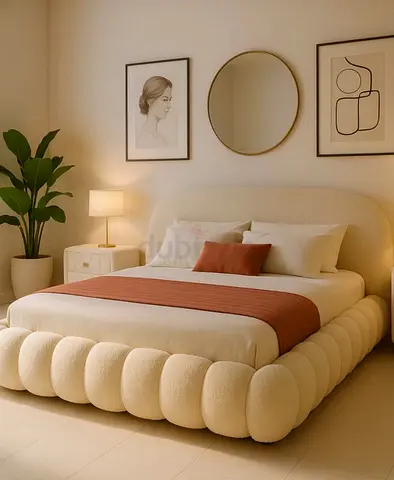 Modern Cream Bubble Upholstered Queen Bed
