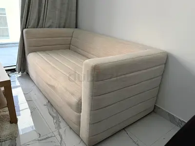 Light beige 3-seater fabric sofa - modern, compact
