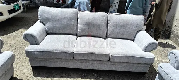 Light grey 7-seater fabric sofa in good used condition