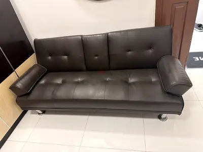 Dark Brown Faux Leather 3-Seater Sofa Bed with Arm Cushions