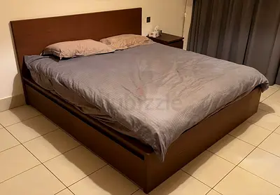 Solid Wood Queen Bed Frame with  drawers and Headboard - with matching side cabinet