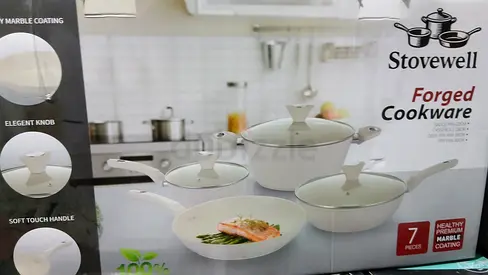 Stovewell 7-piece Forged Marble Coating Cookware Set (White)