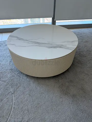 Round Marble-Top Coffee Table with Ribbed Base width 80cm