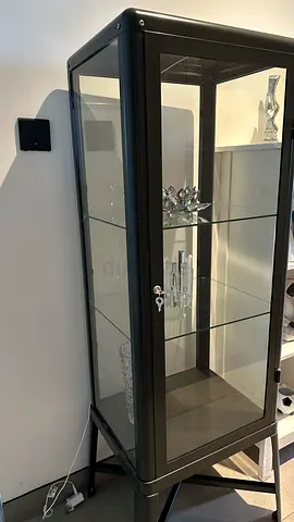 Tall Black Glass Display Cabinet with Lockable Door