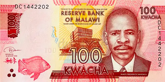 MALAWIAN 100 KWACHA BANKNOTE ISSUED YEAR 2020 CURRENCY OF MALAWI
