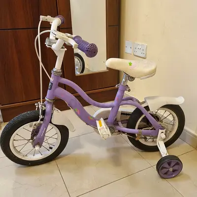 Girls Purple Kids Bicycle with Training Wheels - 12 inch