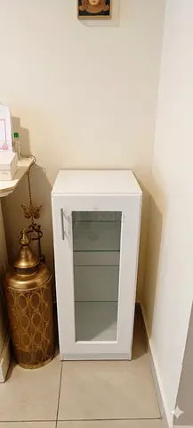 Slim White Glass-Front Cabinet — 3 Glass Shelves