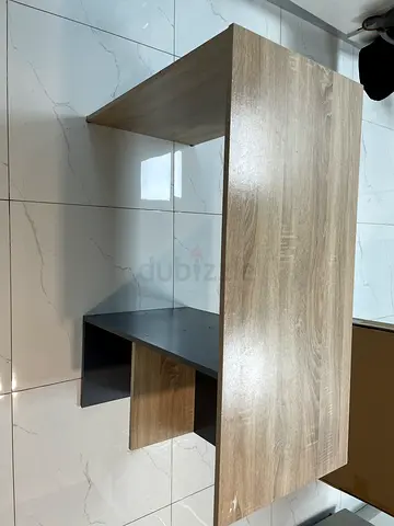 Free Compact wooden study desk with side shelves - light oak finish