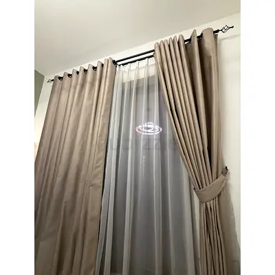 Beige blackout, velvet curtains - two sets