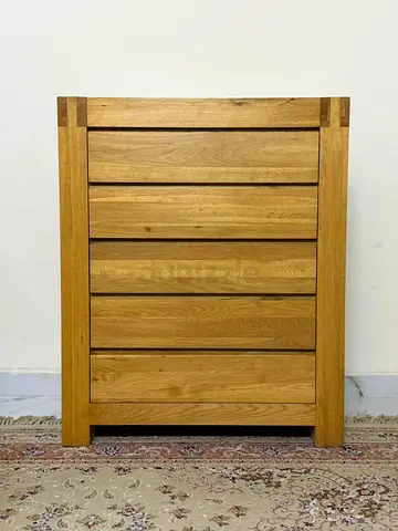Solid Oak 5-Drawer Chest / Dresser - Natural Finish