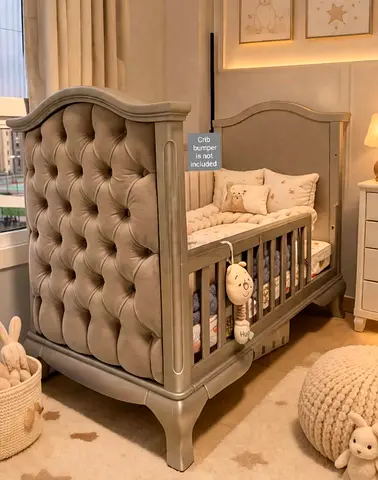 Elegant tufted wooden baby crib/bed