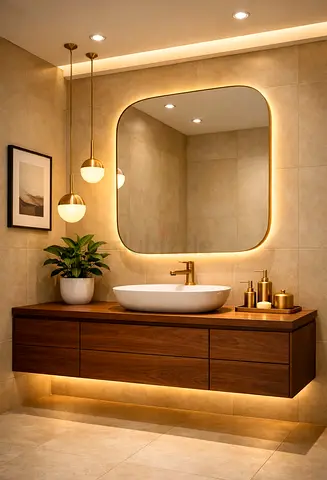 Modern Wall-Mounted Bathroom Vanity with Backlit Mirror