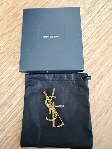 Saint Laurent Gold Tone Opyum YSL Logo Brooch