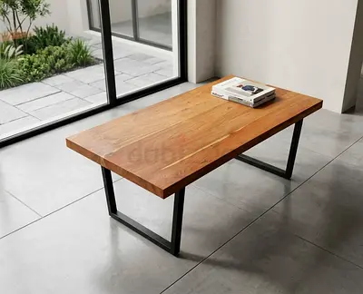 Solid Wood Coffee Table with Metal Legs - Minimalist Modern Design