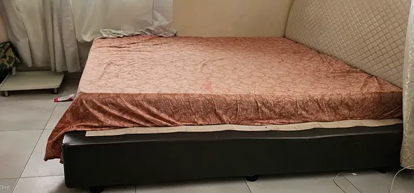 King-size upholstered bed base with padded headboard - normal condition