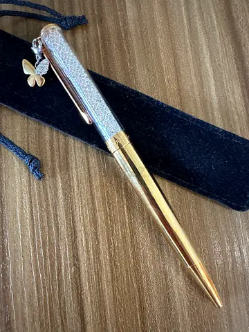 Swarovski Gold-toned decorative ballpoint pen with crystal detail and charm - used