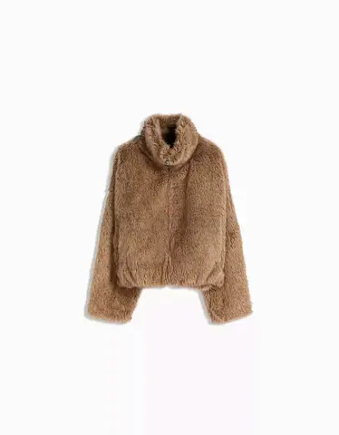 Bershka Beige Faux Fur Cropped Jacket - , Excellent Condition