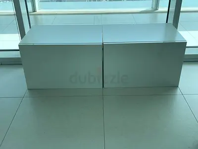 Pair of Low White Storage Cabinets / TV Unit - Modern Minimalist