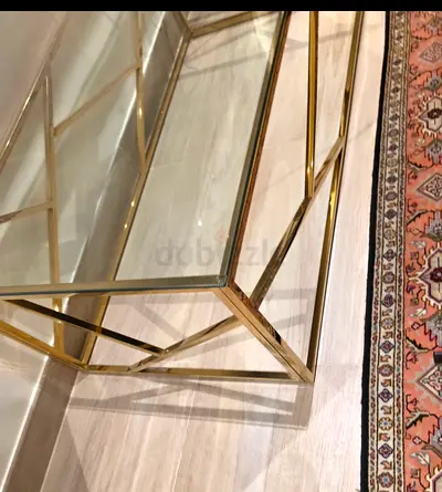 Glass Top Gold Metal Coffee Table - Modern Geometric Frame