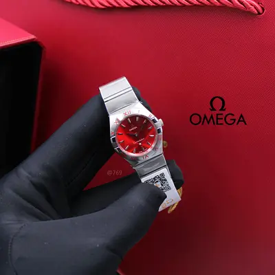 Omega Constellation Stainless Steel Master Copy Watch with Red Dial