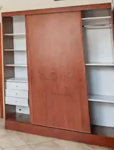 Large Wooden Sliding Door Wardrobe with Shelves and Drawers