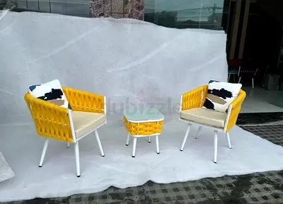 Yellow Woven Outdoor/Patio Chair Set with Side Table - 2 Chairs + Table