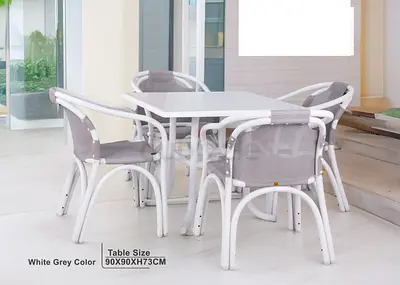 White Grey Outdoor Dining Set - Table + 4 Chairs (90x90x73cm)