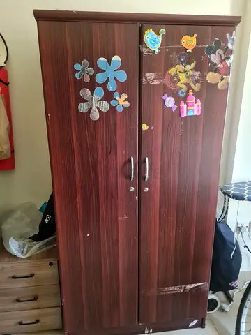 Used wooden two-door wardrobe / armoire with lock - good for storage