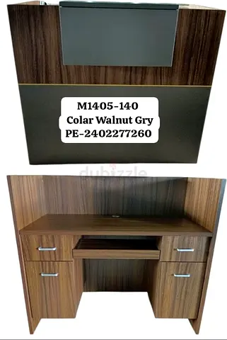 Compact Walnut Grey Office Study Desk with Drawers - M1405-140