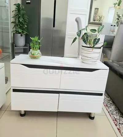 White Modern 4-Drawer Side Cabinet / Nightstand - Good Condition