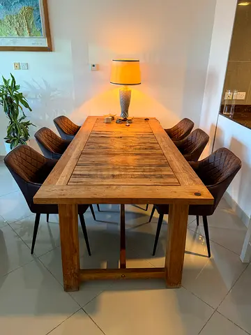 Unique - Swedish wood - Solid Wood Dining Table with 6 Upholstered Chairs