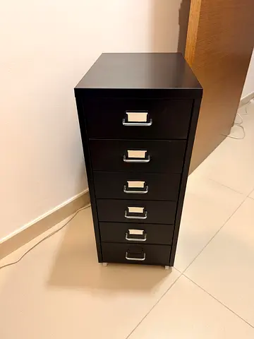 Ikea HELMER Tall black 6-drawer storage cabinet - slim filing unit