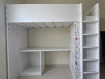 Ikea Kids Loft bed frame w desk and storage and Mattress