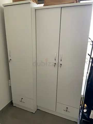 Set of 2 White Storage Cabinets with Locks