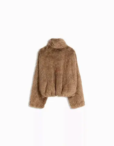 Bershka Beige Faux Fur Cropped Jacket - , Excellent Condition